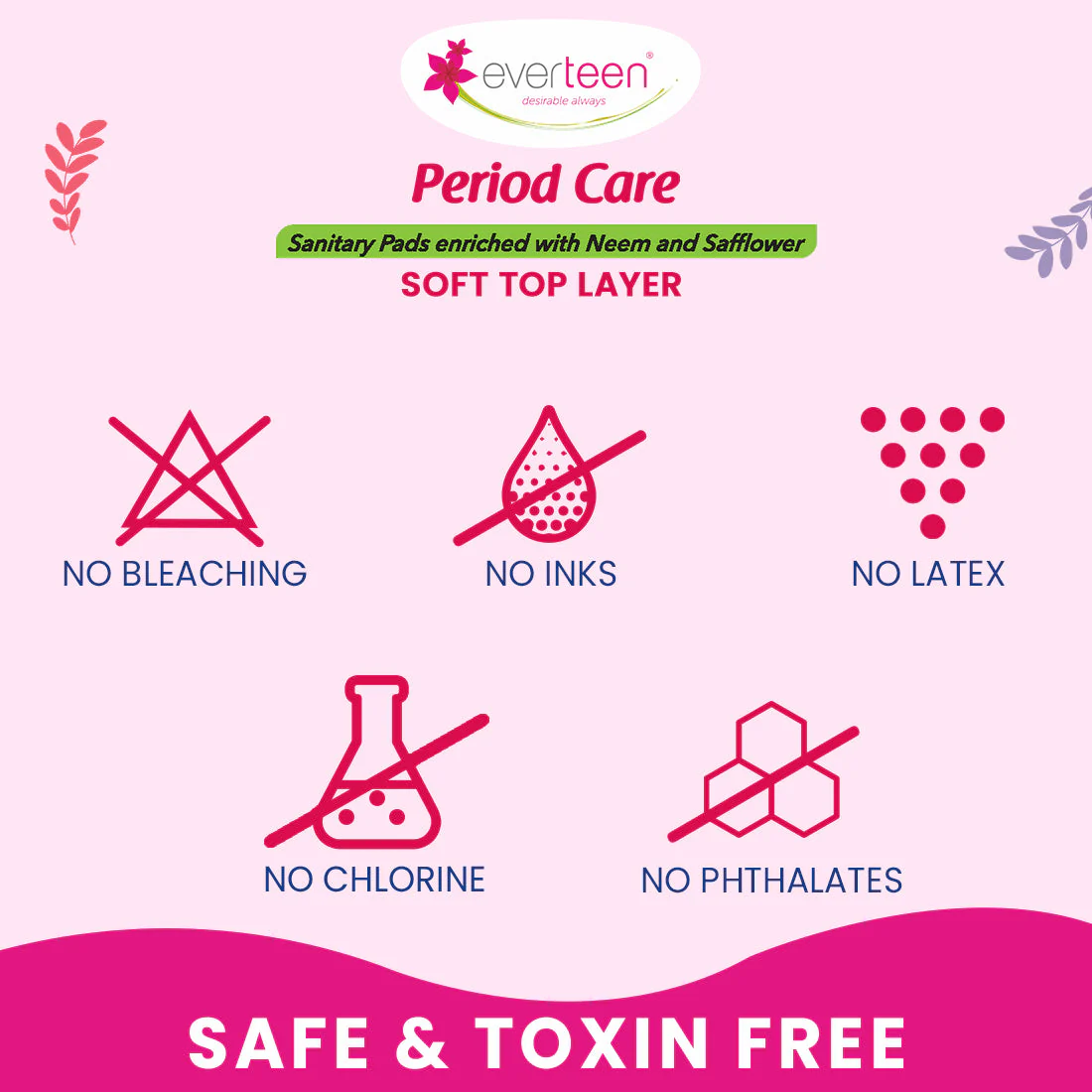 Subscribe to everteen Period Care XXL Soft 40 Sanitary Pads with Double Flaps, Neem, Safflower - Image 10