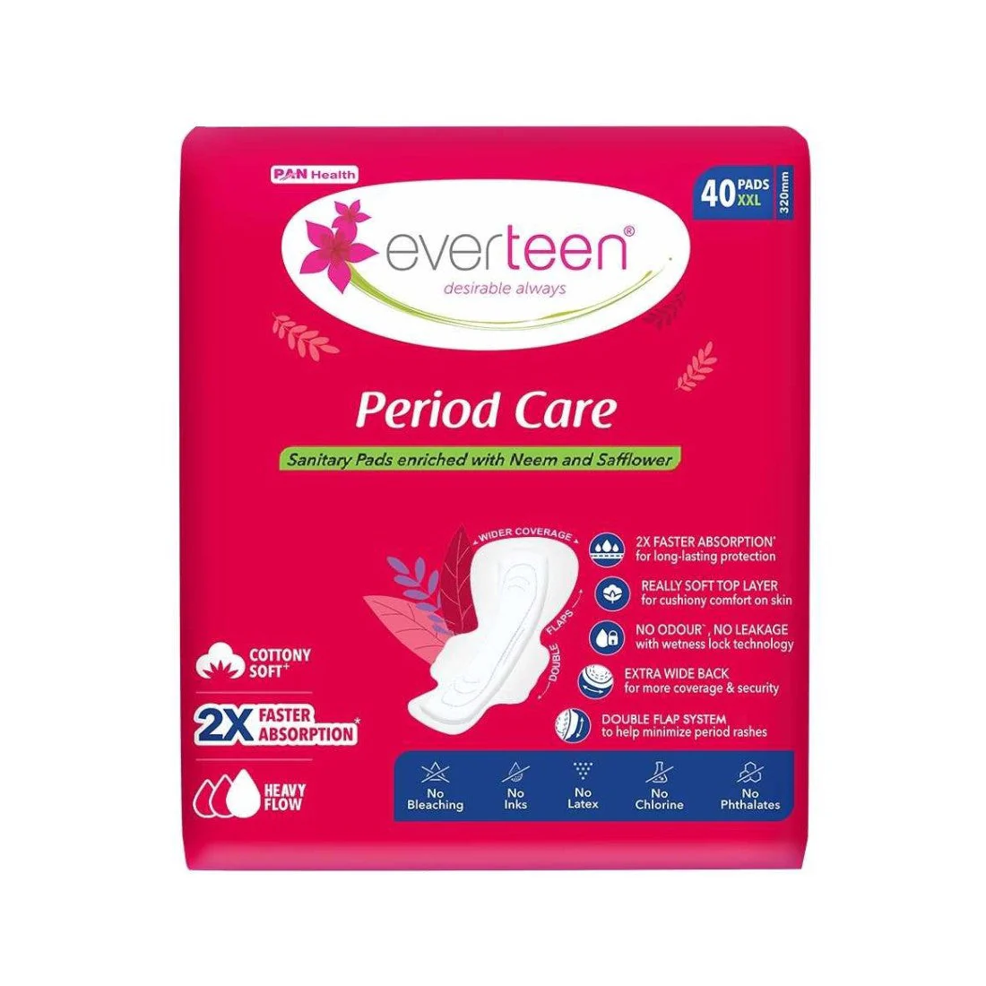 Subscribe to everteen Period Care XXL Soft 40 Sanitary Pads with Double Flaps, Neem, Safflower - Image 11