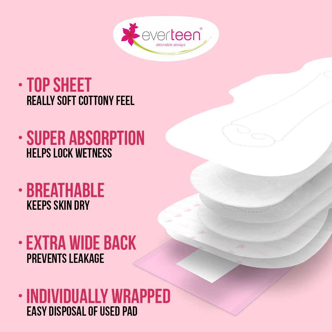 Subscribe to everteen Period Care XXL Soft 40 Sanitary Pads with Double Flaps, Neem, Safflower - Image 4