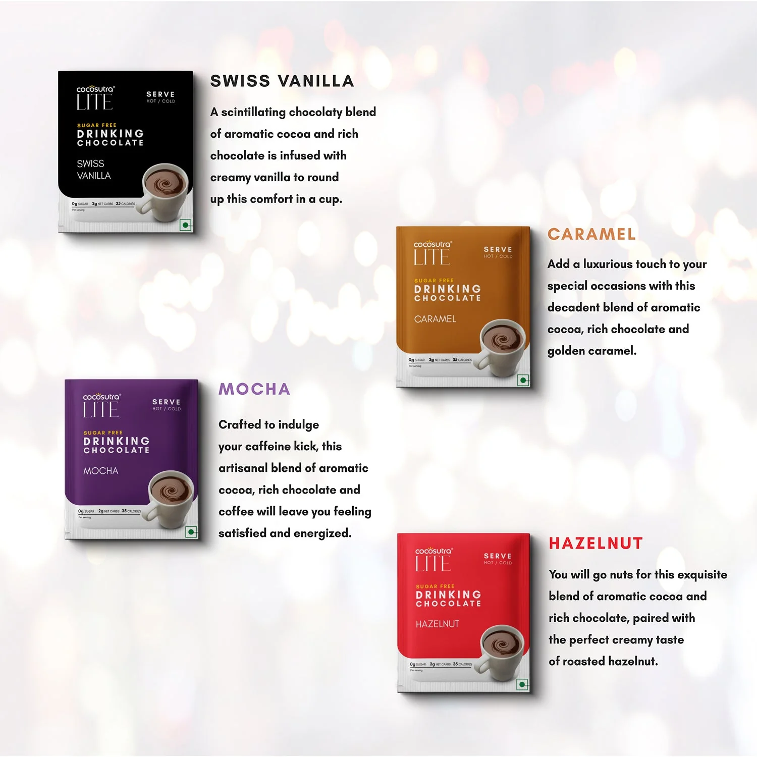 Sugar Free Drinking Chocolate | 4 Flavors | 20g each - Image 4