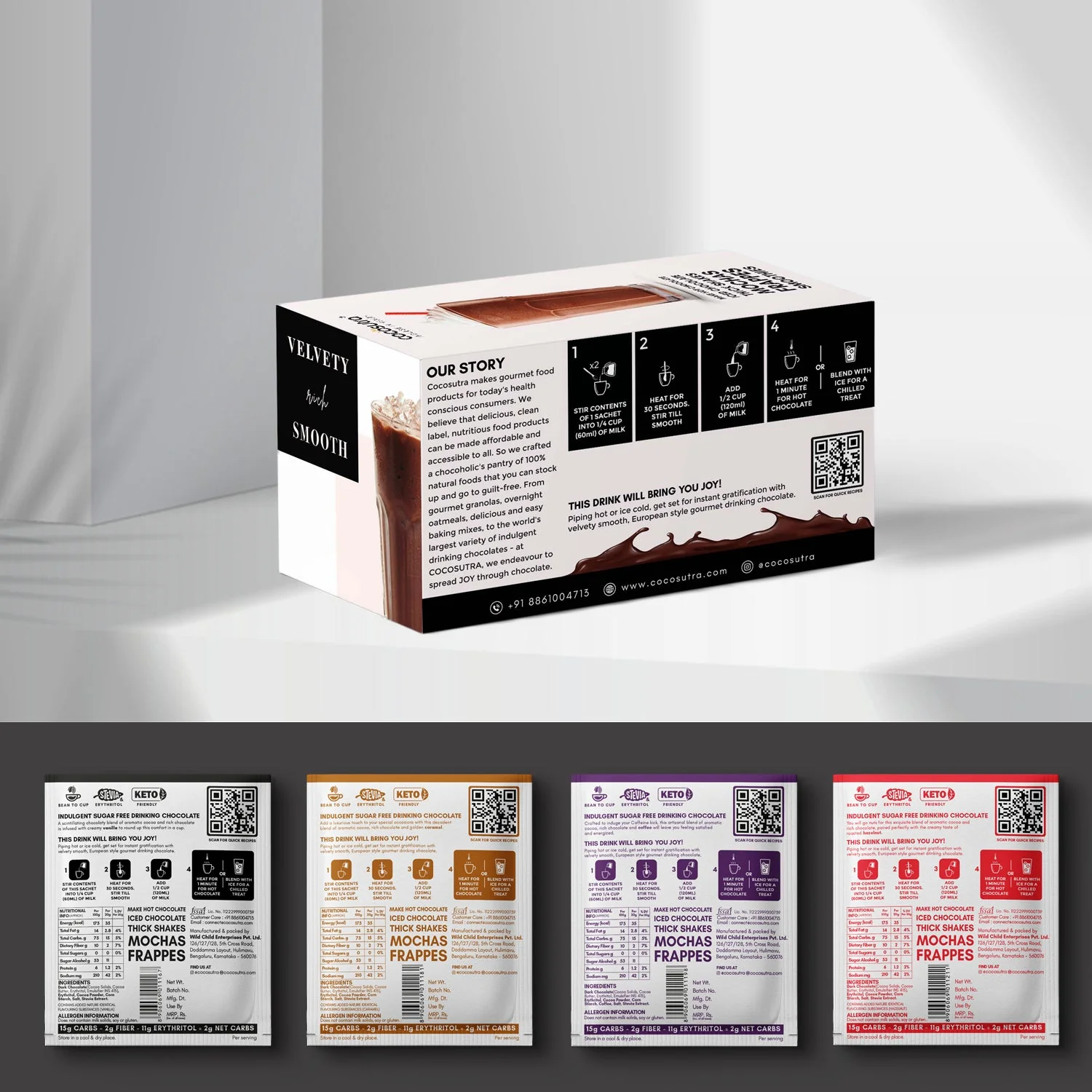 Sugar Free Drinking Chocolate Mix - Swiss Vanilla, Caramel, Mocha, and Hazelnut | 20 Sachets - Image 2