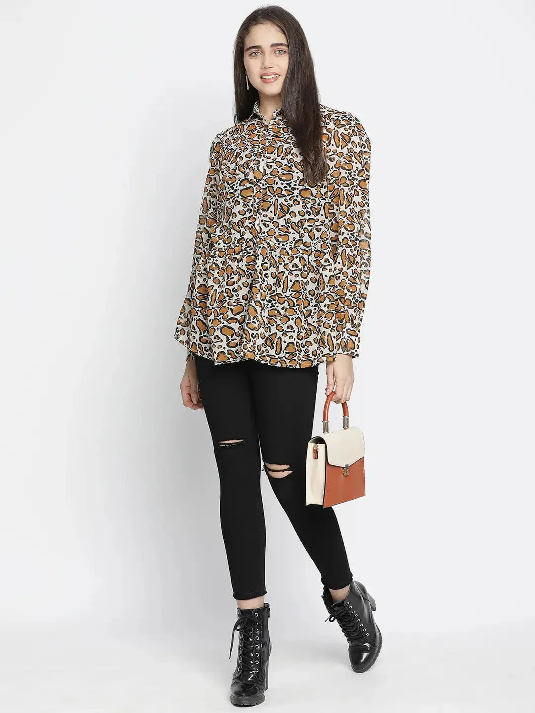 Sulit Happy Brown Animal Print Women Shirt - Image 7