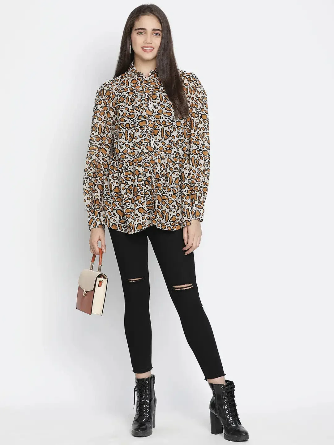 Sulit Happy Brown Animal Print Women Shirt - Image 8