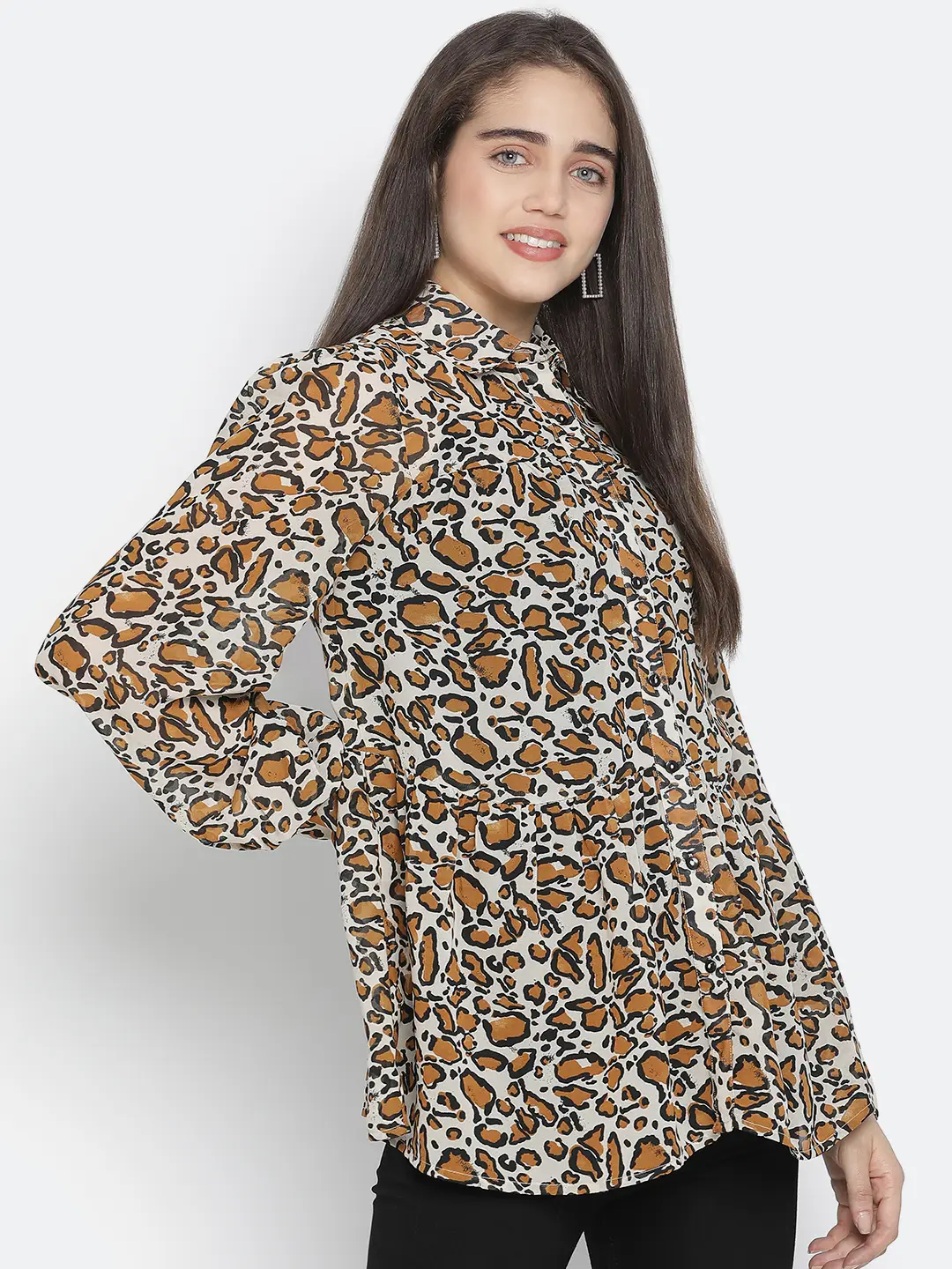 Sulit Happy Brown Animal Print Women Shirt - Image 4