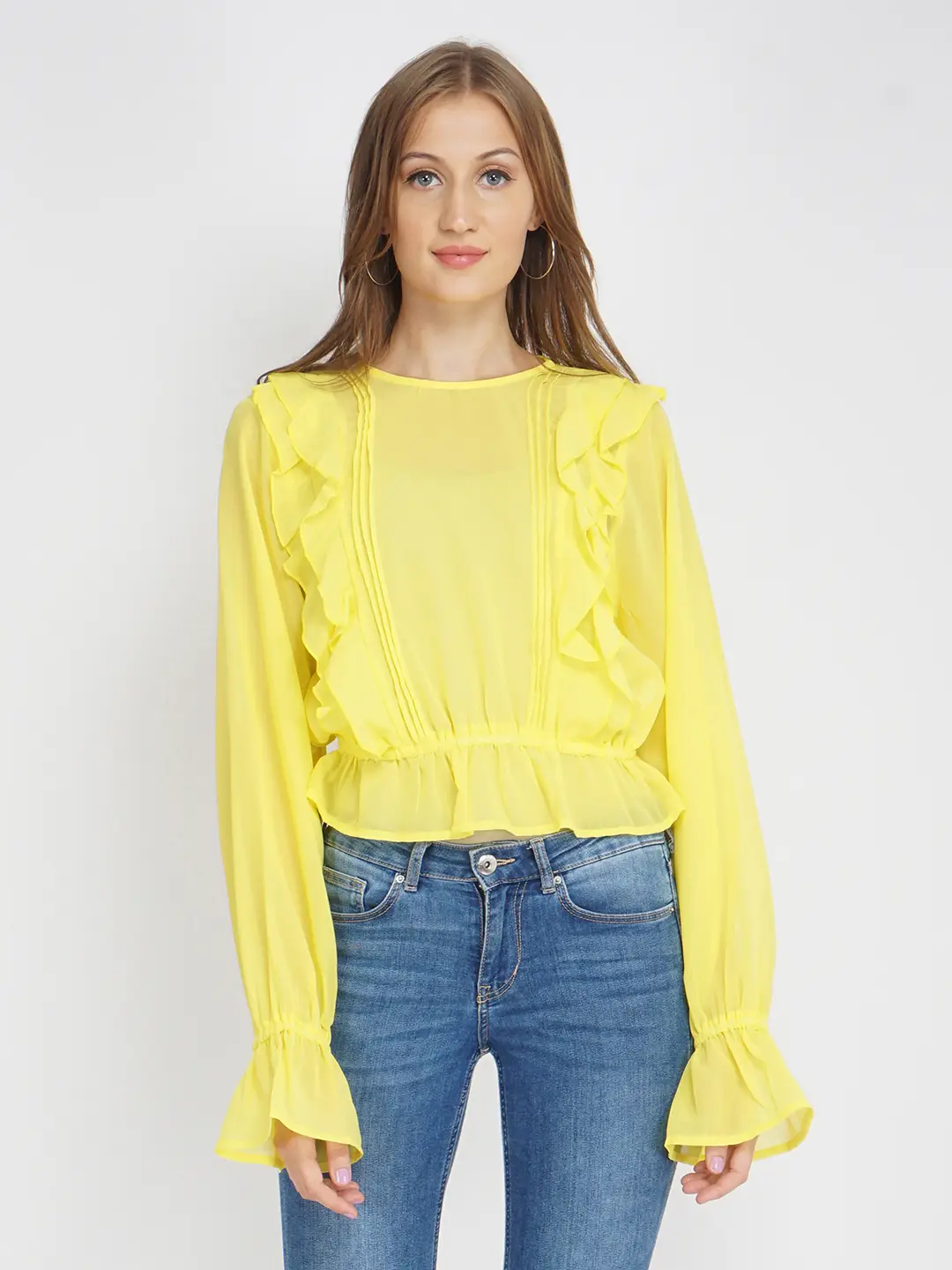 Sunflower Yellow Frilled Women'S Top