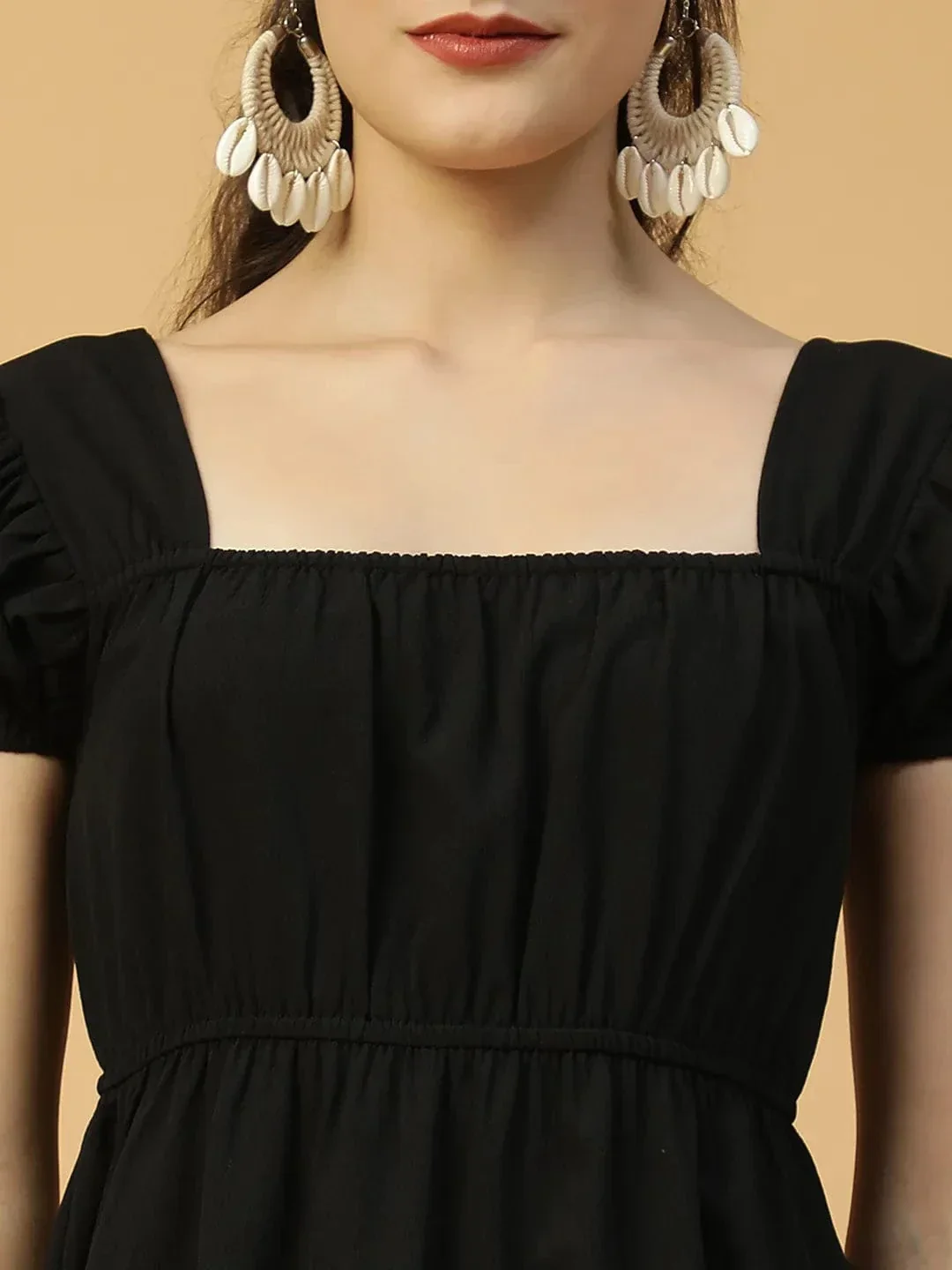 Super Black Short Sleeve Elasticated Women midi dress - Image 6