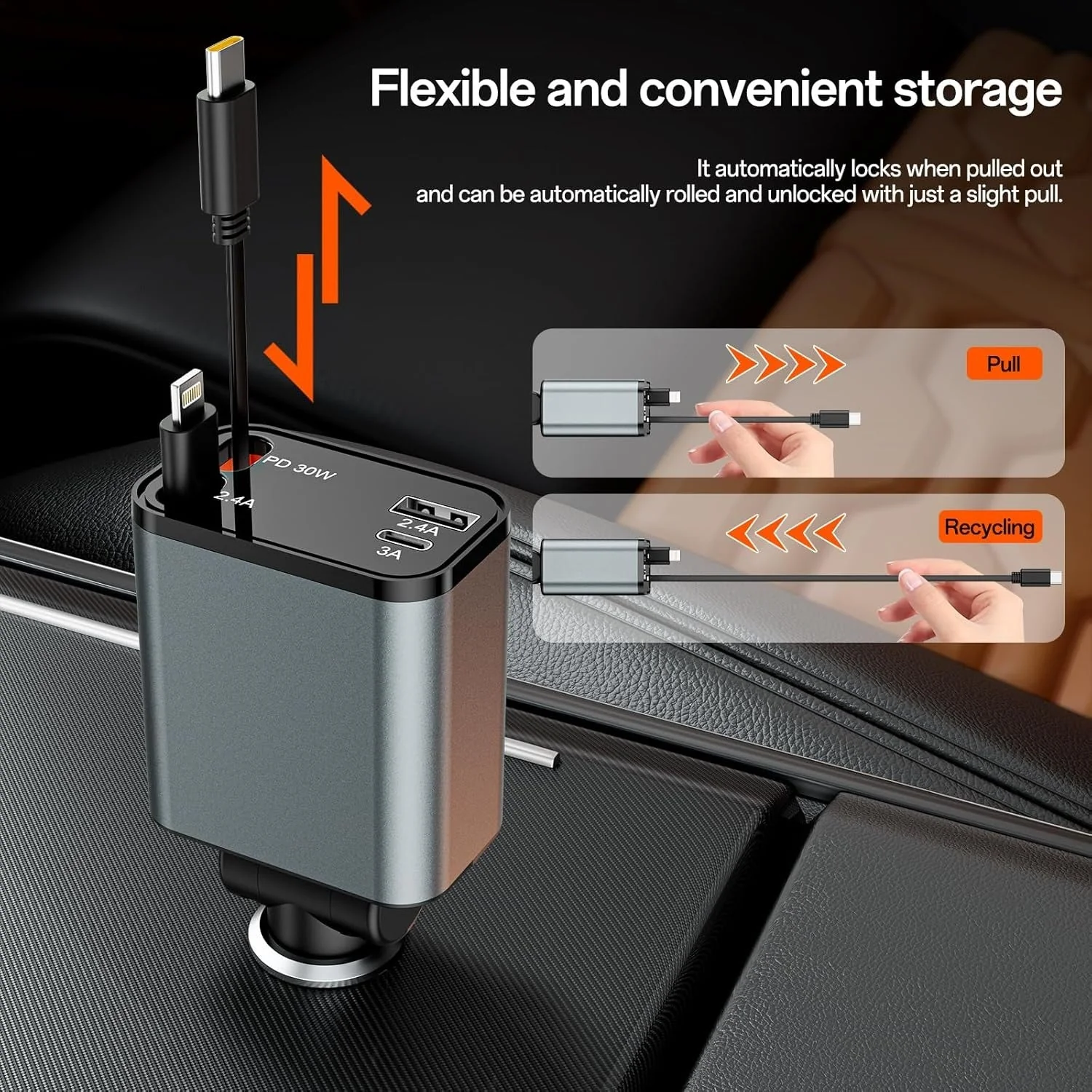 Super Fast Retractable Dual Cable Car Charger With 120W - Cool Pro - Image 2