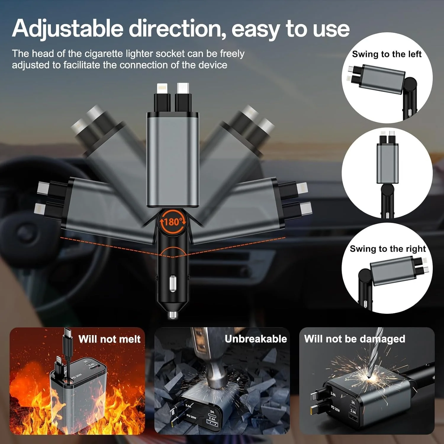 Super Fast Retractable Dual Cable Car Charger With 120W - Cool Pro - Image 5