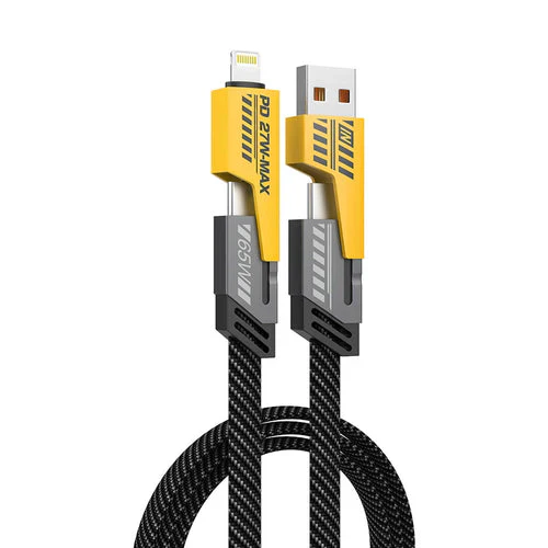 Super Sonic Fast Charging 4-in-1 65W Fast Charging Flat Nylon Braided Data Sync Cable With USB, Lightning, C-Type Ports - Image 10