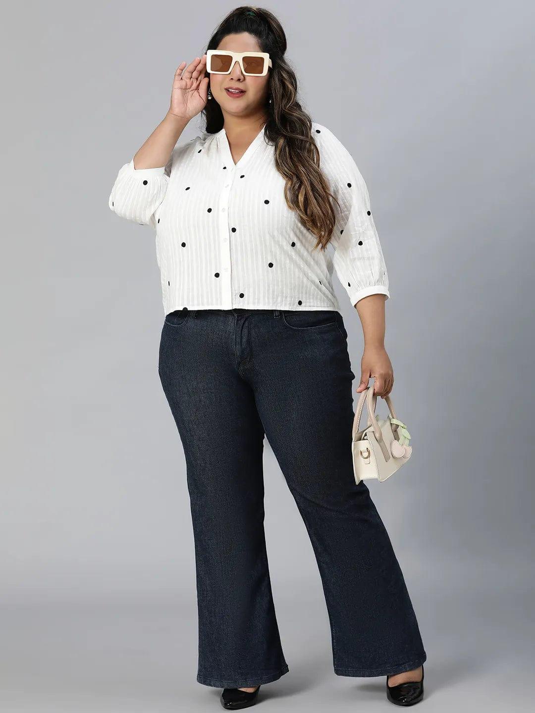 Super White Dot Print Plus Size Cotton Loopy Top - Image 8