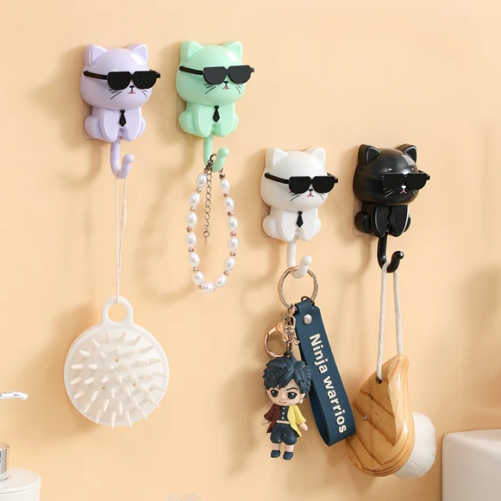 SwagCat: Adorable Cat Wall Hook with Stylish Sunglasses Design for Keys, Towels, Hats & Coats - Image 4