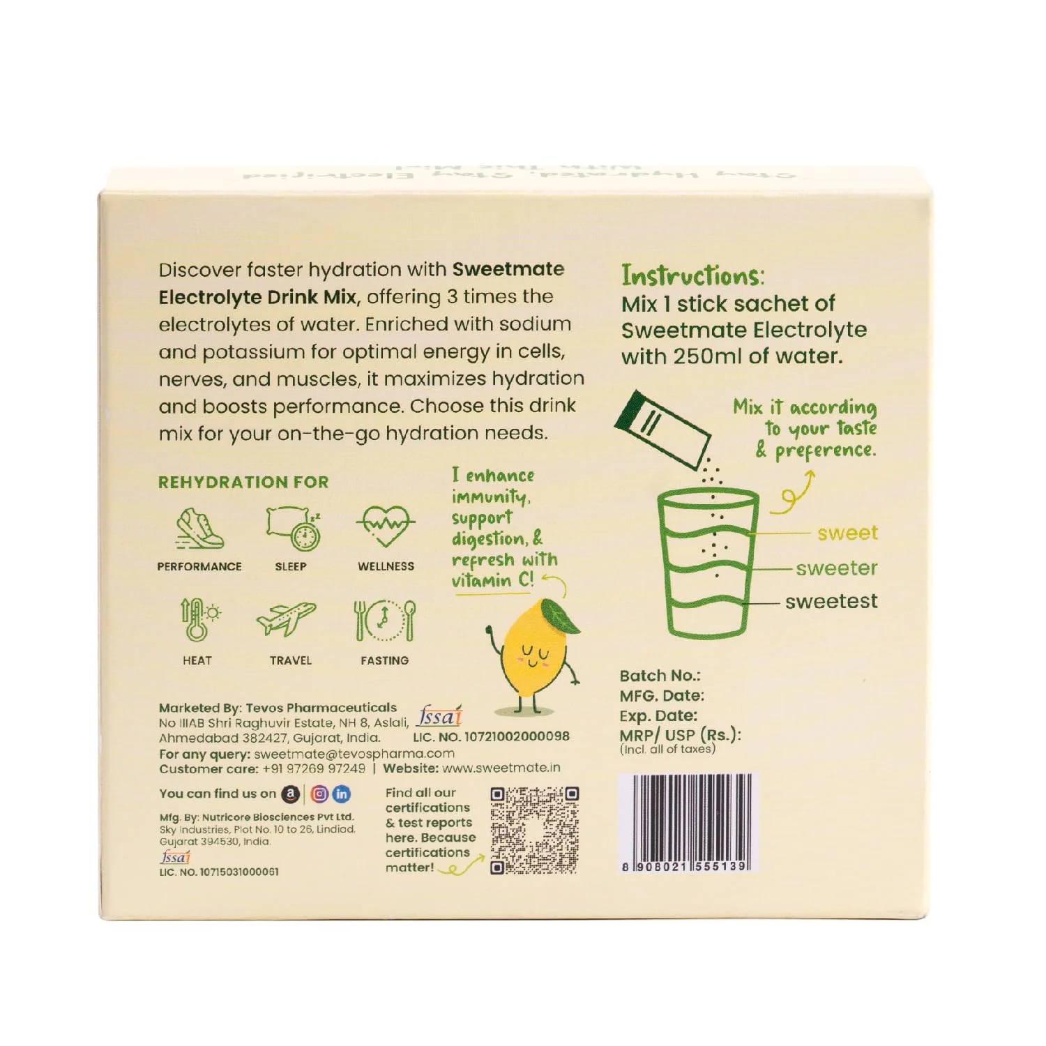 Sweetmate Electrolyte Drink Mix- Lemon Lime Flavour (Pack of 20) - Image 7