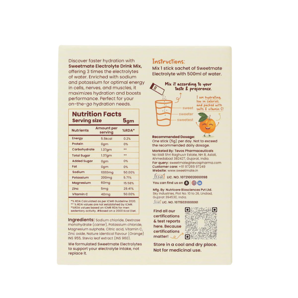 Sweetmate Electrolyte Drink Mix- Orange Flavour (Pack of 10) - Image 7