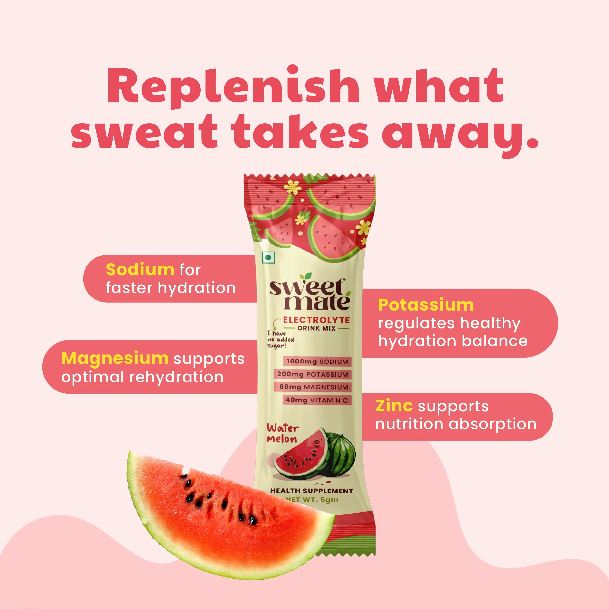 Sweetmate Electrolyte Drink Mix- Watermelon Flavour (Pack of 20) - Image 3
