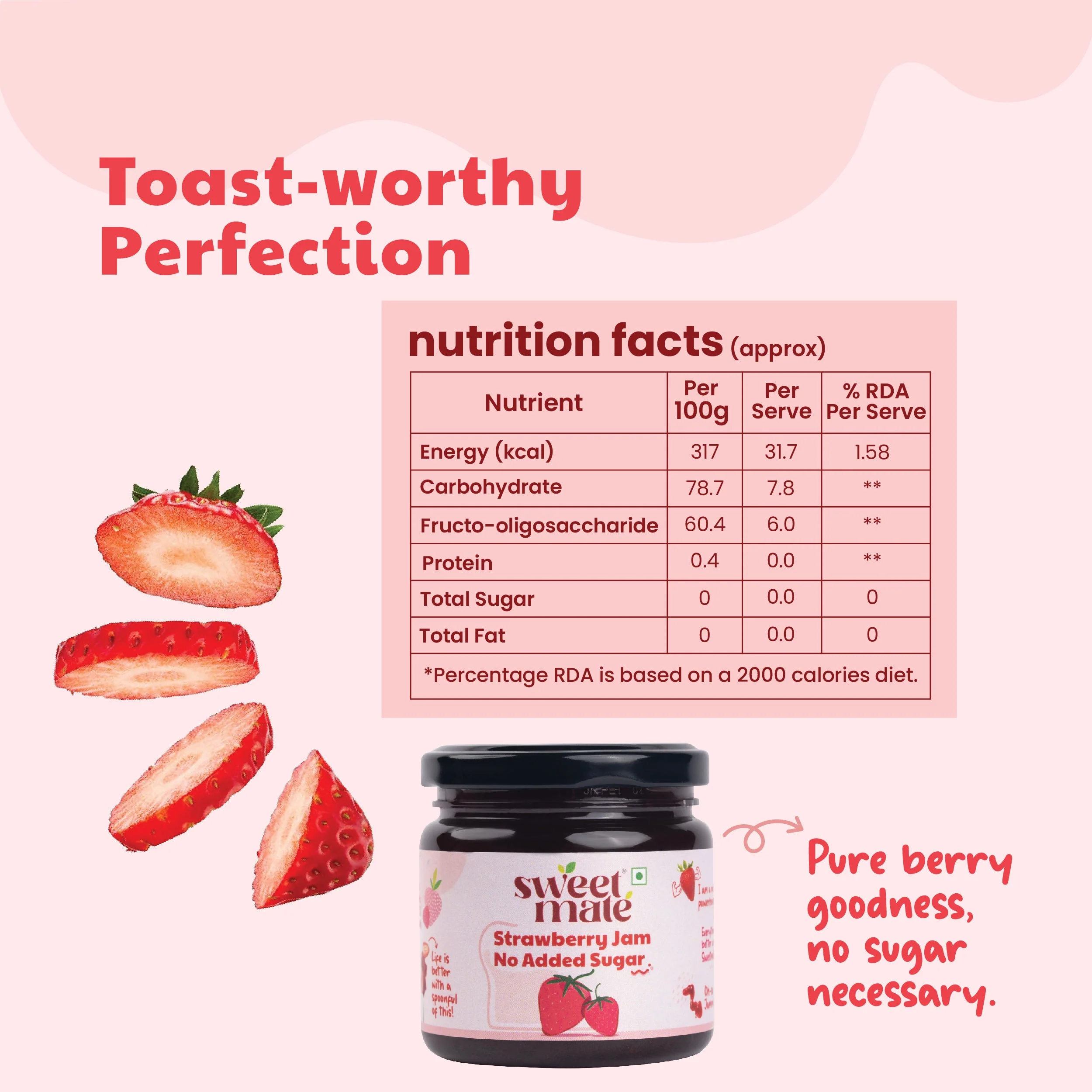 Sweetmate No Added Sugar Diabetic Friendly Strawberry Jam - 220g - Image 2