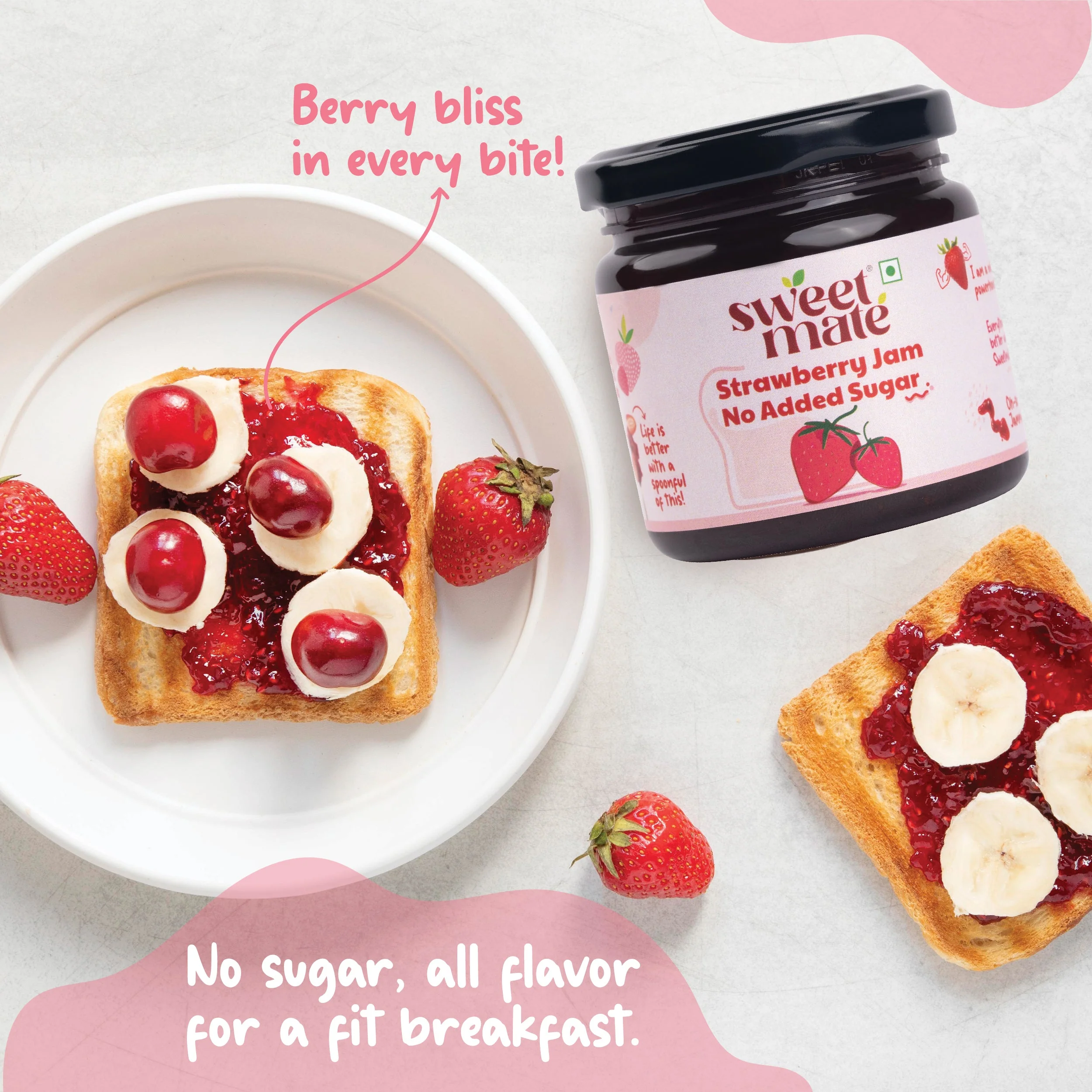 Sweetmate No Added Sugar Diabetic Friendly Strawberry Jam - 220g - Image 5