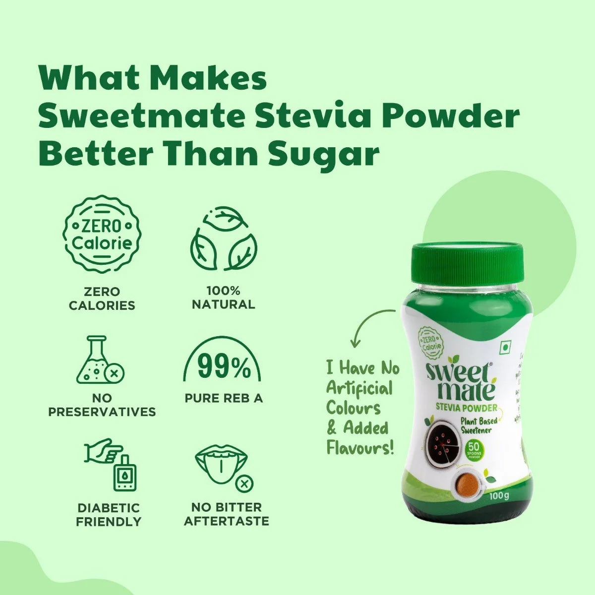 Sweetmate Stevia Natural Diabetic Friendly Powder 100 gm - Image 3