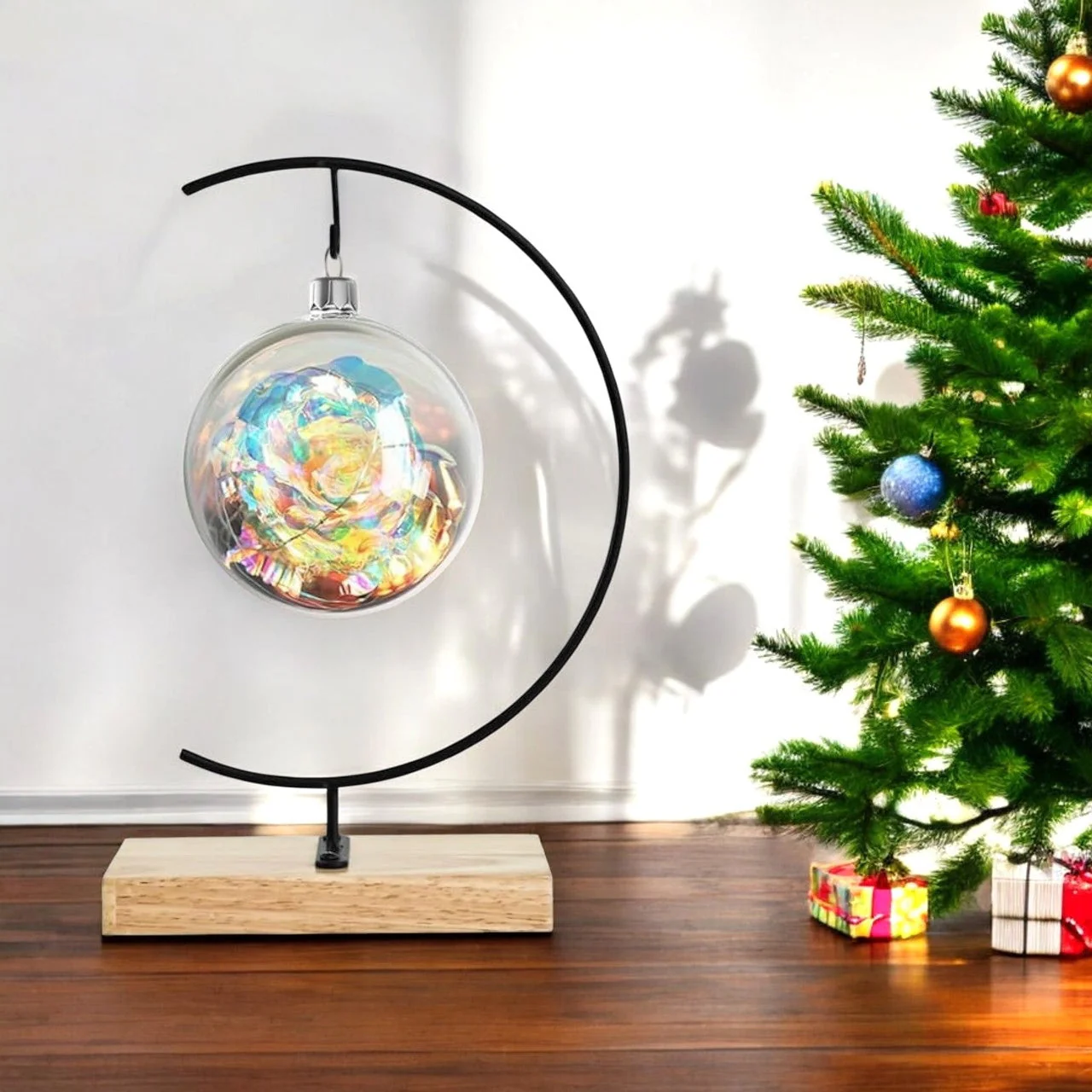 Tabletop Hanging Display Stand with Wooden Base – Metal Ornament Holder - Image 5