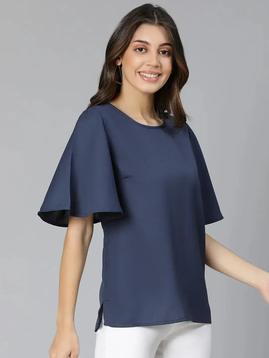 Talc Splid Blue Partywear Women Top - Image 4