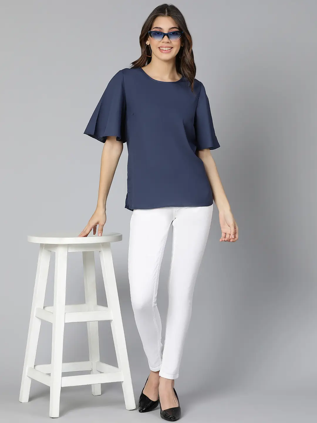 Talc Splid Blue Partywear Women Top - Image 7