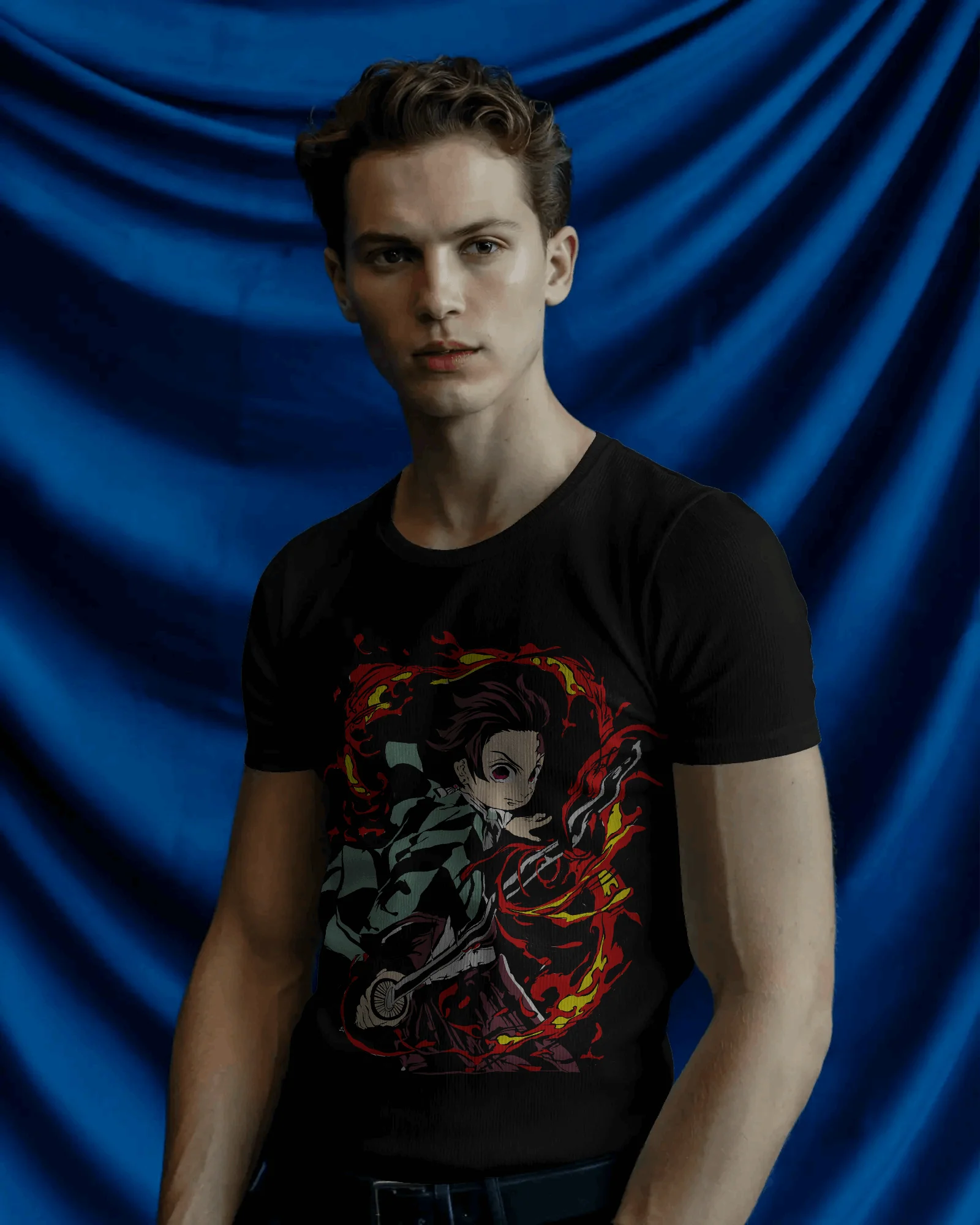 Tanjiro Hinokami Flame Ring Graphic T‑Shirt (Black)