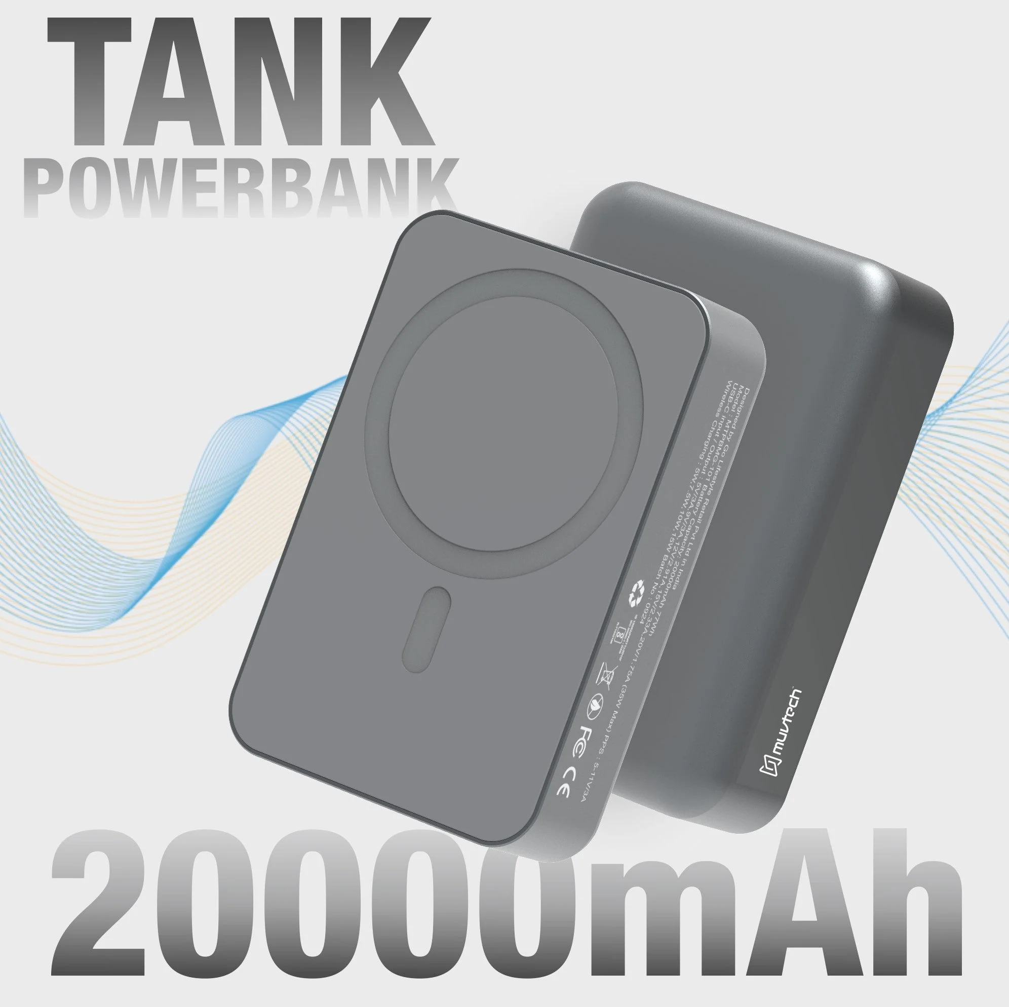 TANK 20000mAh Magnetic Power Bank with 15W Mag-Safe Wireless Charging & 35W Fast USB-C Charging for iPhone, iPad, and Laptops - Image 3