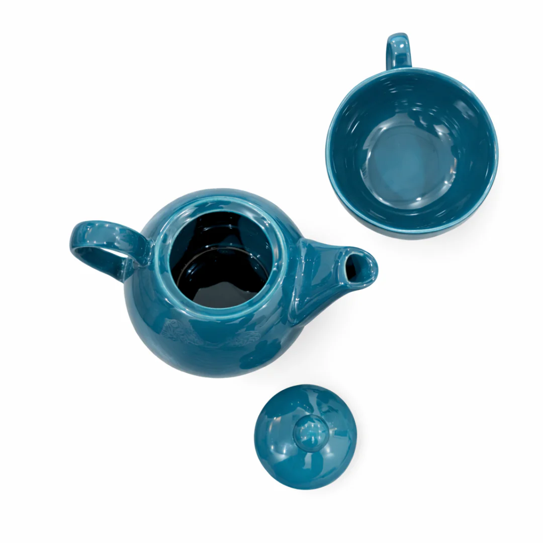 Teal Ceramic Teapot with Cup Set | Stackable Tea Pot & Cup Duo - Image 5