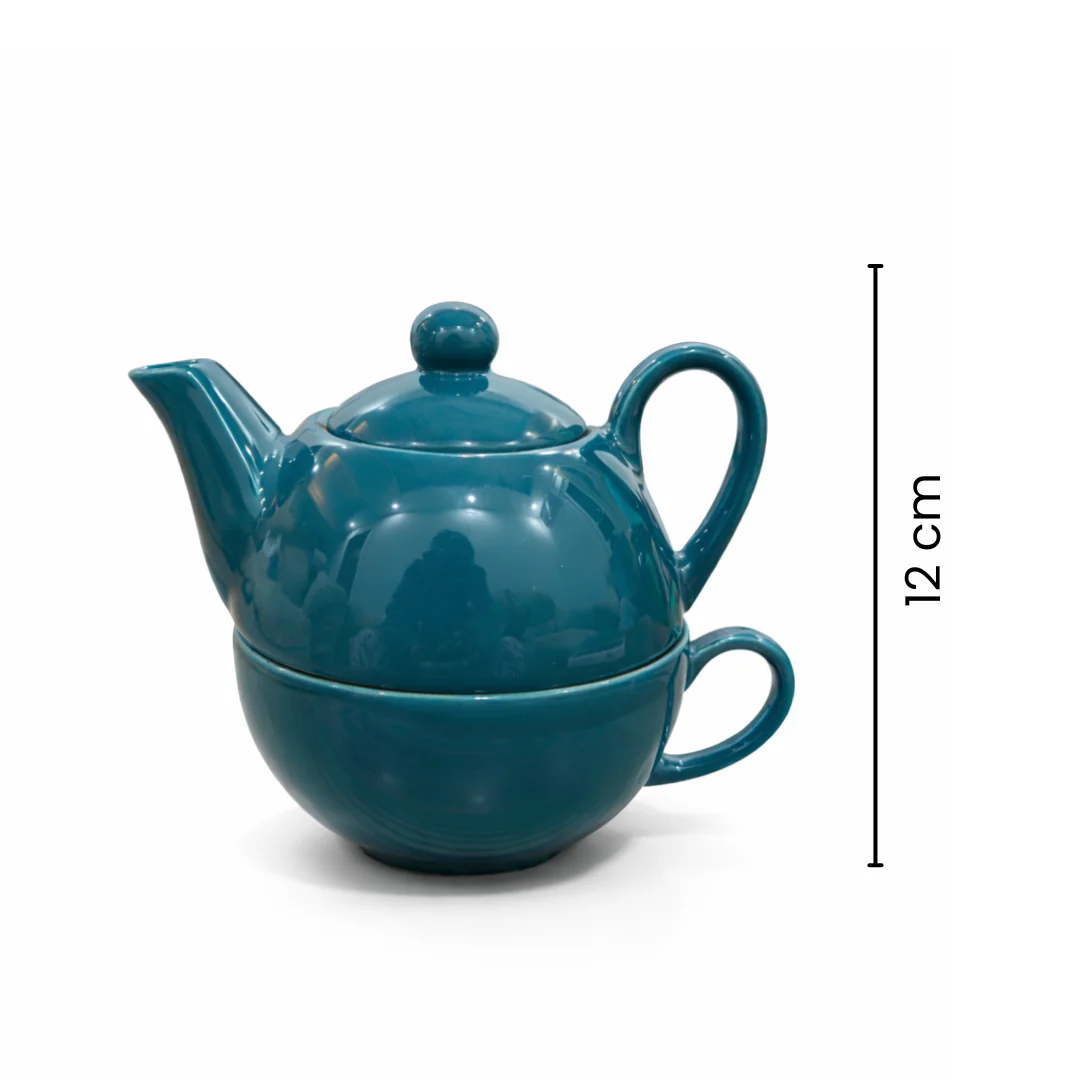 Teal Ceramic Teapot with Cup Set | Stackable Tea Pot & Cup Duo - Image 6