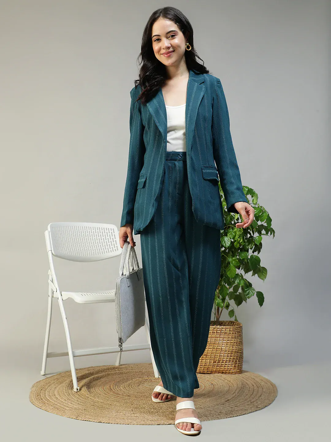 Teal Stripe Women’s Co-ord Set | Blazer & Pants - Image 3