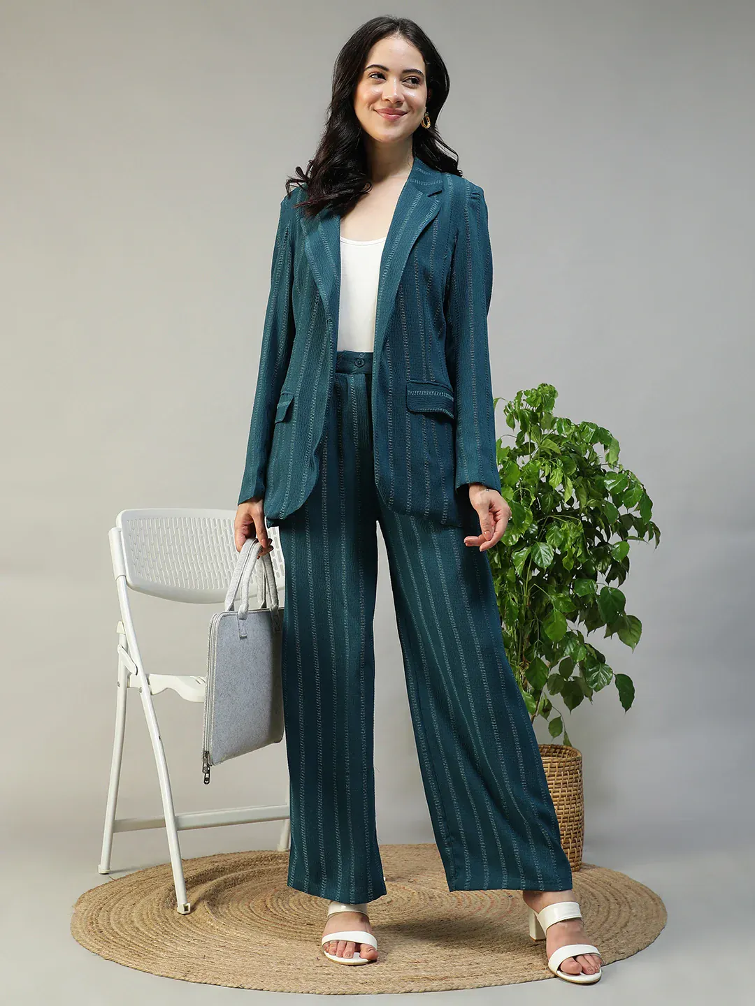 Teal Stripe Women’s Co-ord Set | Blazer & Pants - Image 4