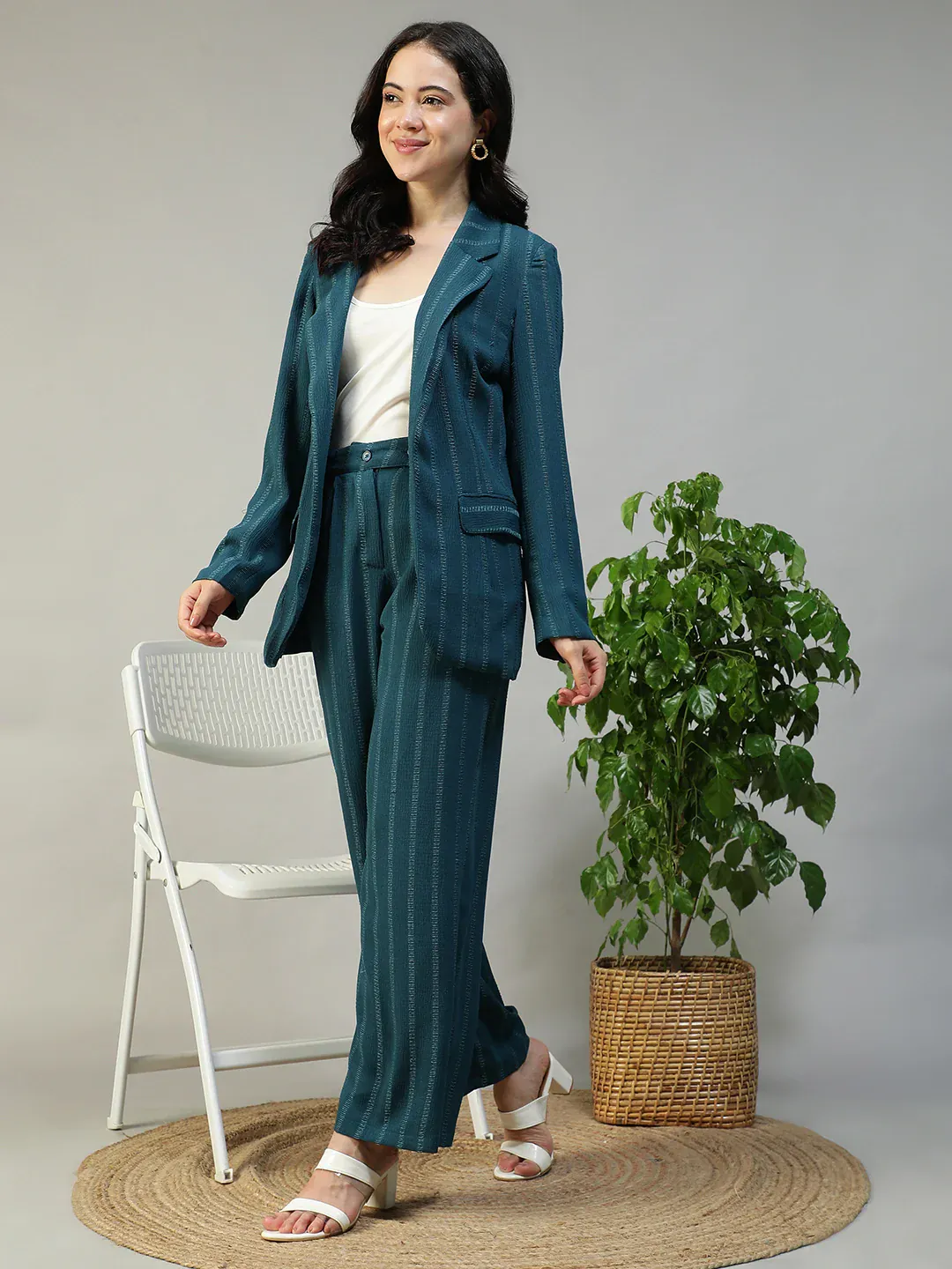 Teal Stripe Women’s Co-ord Set | Blazer & Pants - Image 5