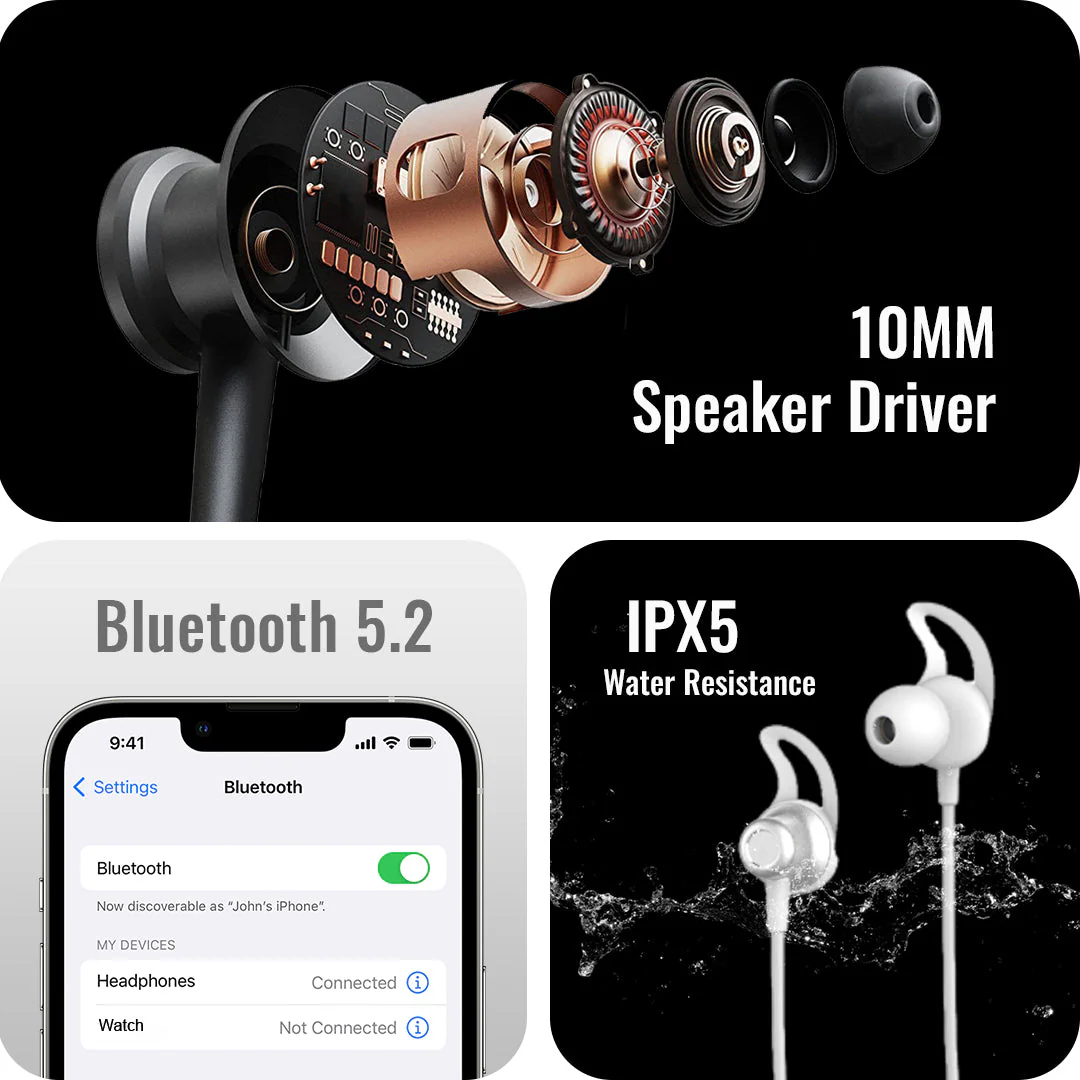 TecMarx PULSE_300 Bluetooth Neckband | 40 Hr Play Time | Powerful Bass | IPX Water Resistant | Vibration Motor - Image 5