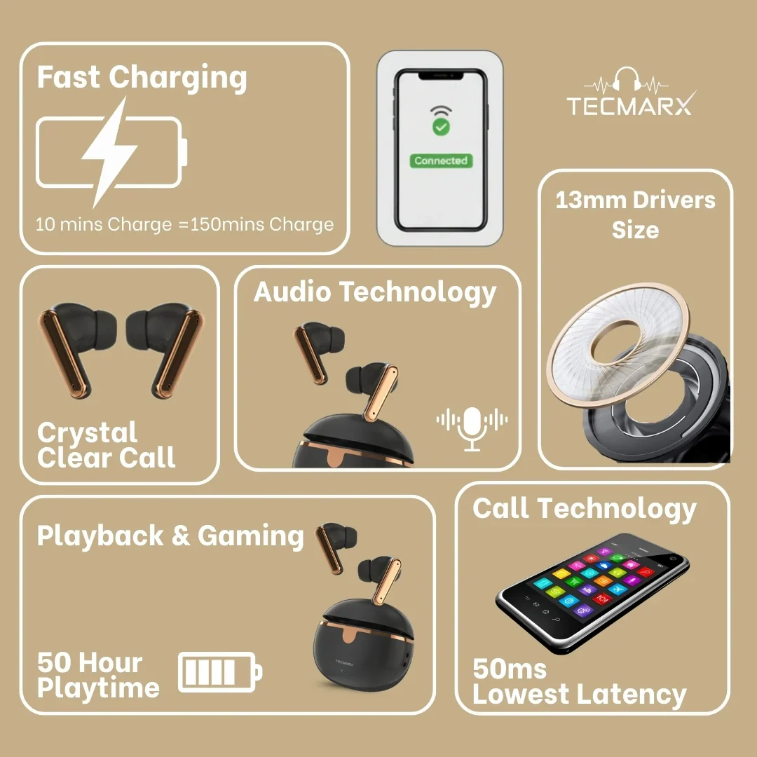 TecMarx Roar551 Bluetooth Earbuds | 50 Hr Playtime - Image 12