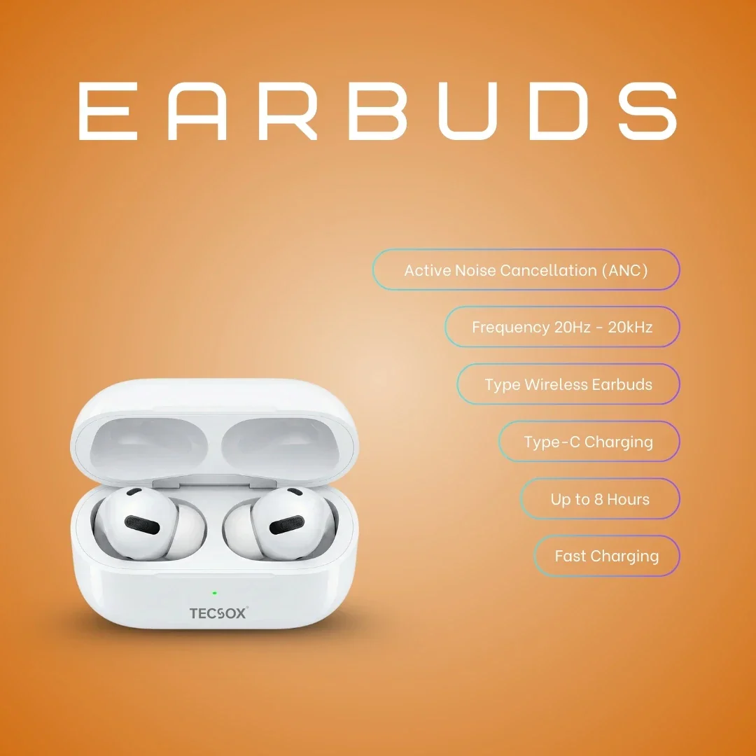 TecPod Max White Bluetooth Earbuds | Deep Bass | 30-hour playtime - Image 5