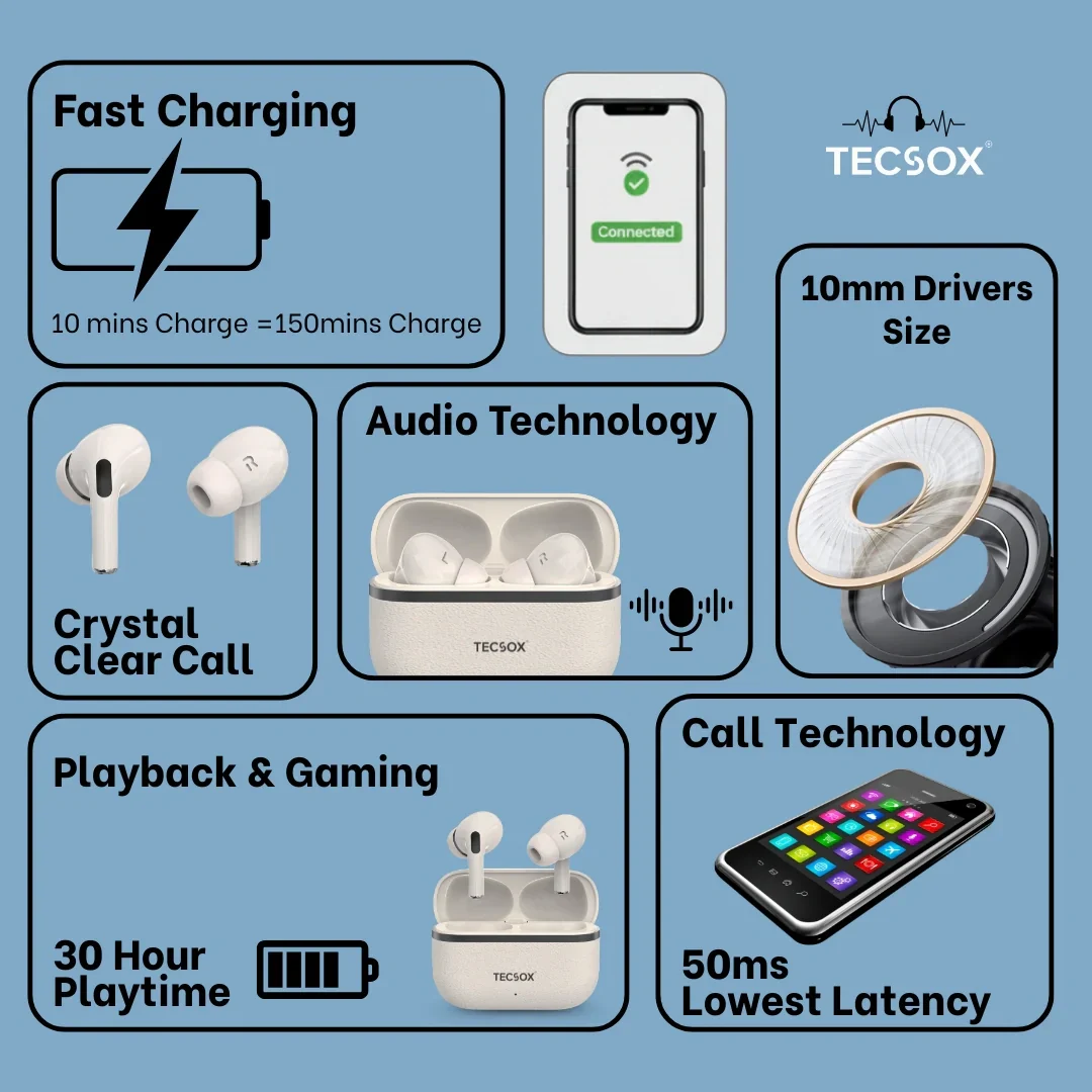TecSox Moon Bluetooth Earbud With Deep Bass & Comfortable Fit | IPX Water Resistant - Image 7