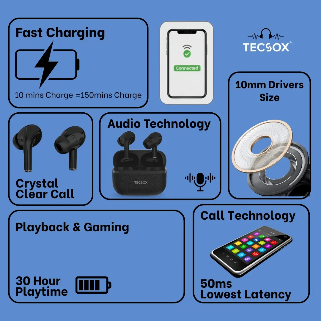 TecSox Moon Bluetooth Earbud With Deep Bass & Comfortable Fit | IPX Water Resistant - Image 8