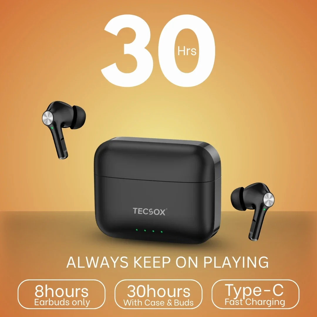 TecSox Neo411 Wireless Earbud With Deep Bass & Comfortable Fit | IPX Water Resistant - Image 2