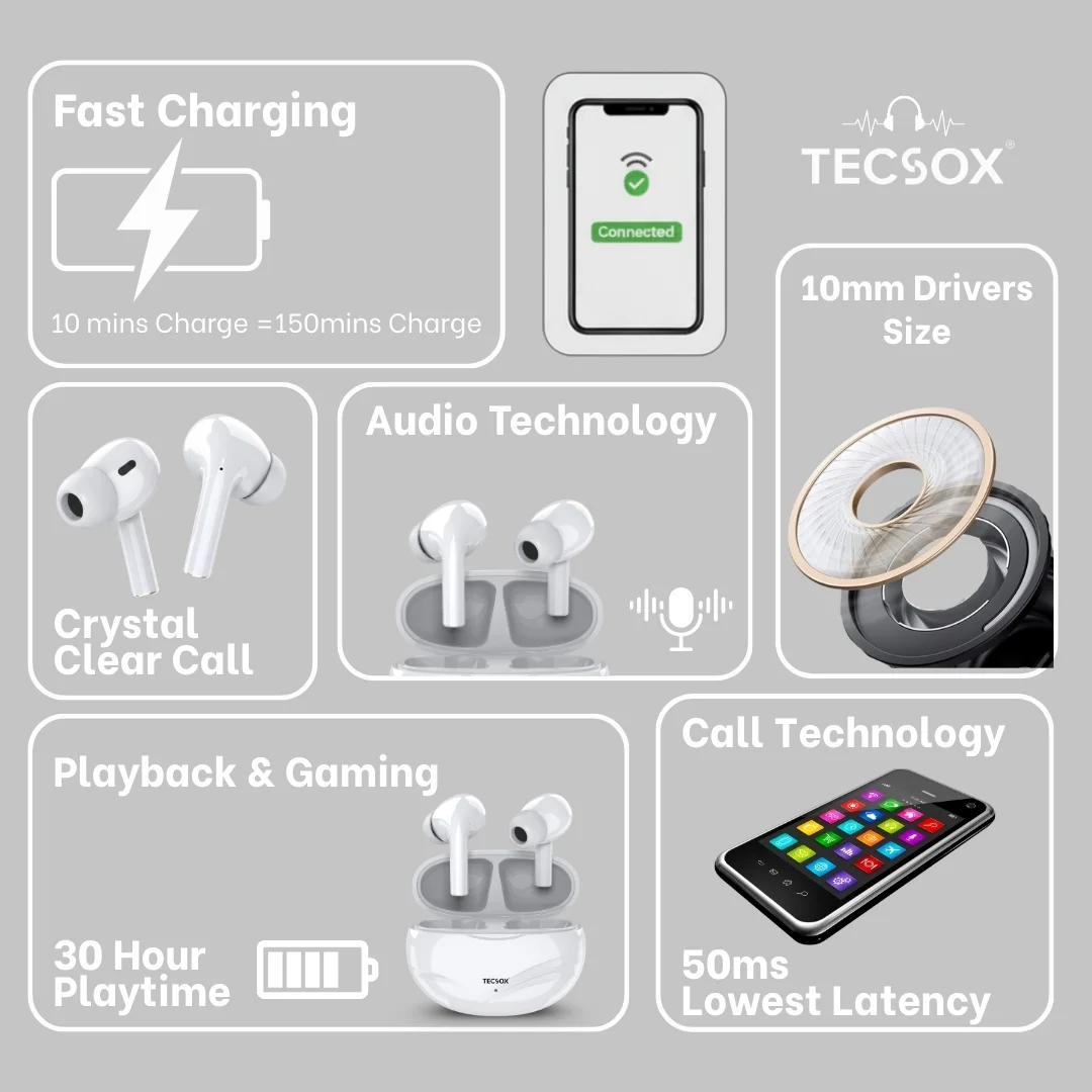 TecSox Neo591 Wireless Earbud With Deep Bass & Comfortable Fit | IPX Water Resistant - Image 30
