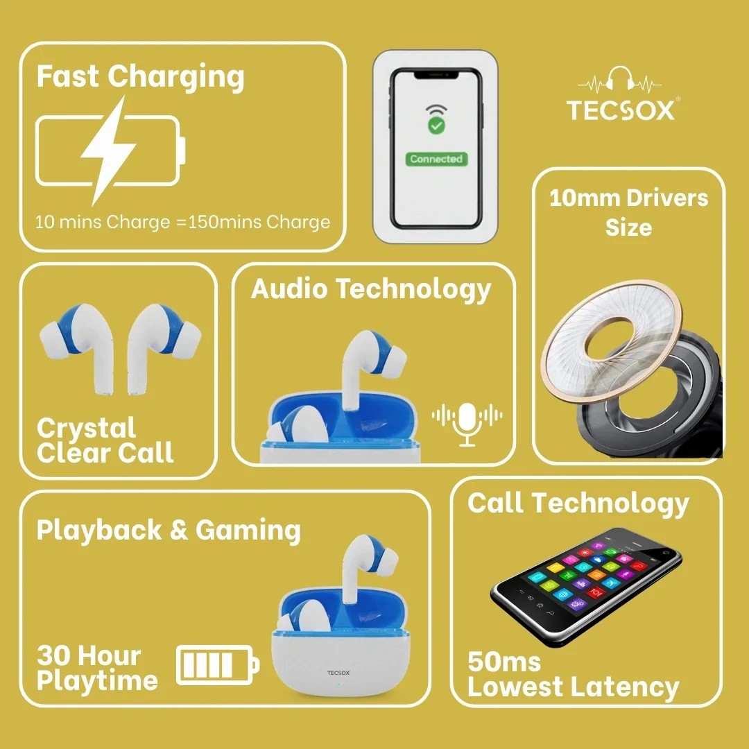 TecSox Neo771 Bluetooth Earbud With Deep Bass and Comfortable Fit | IPX Water Resistant - Image 51