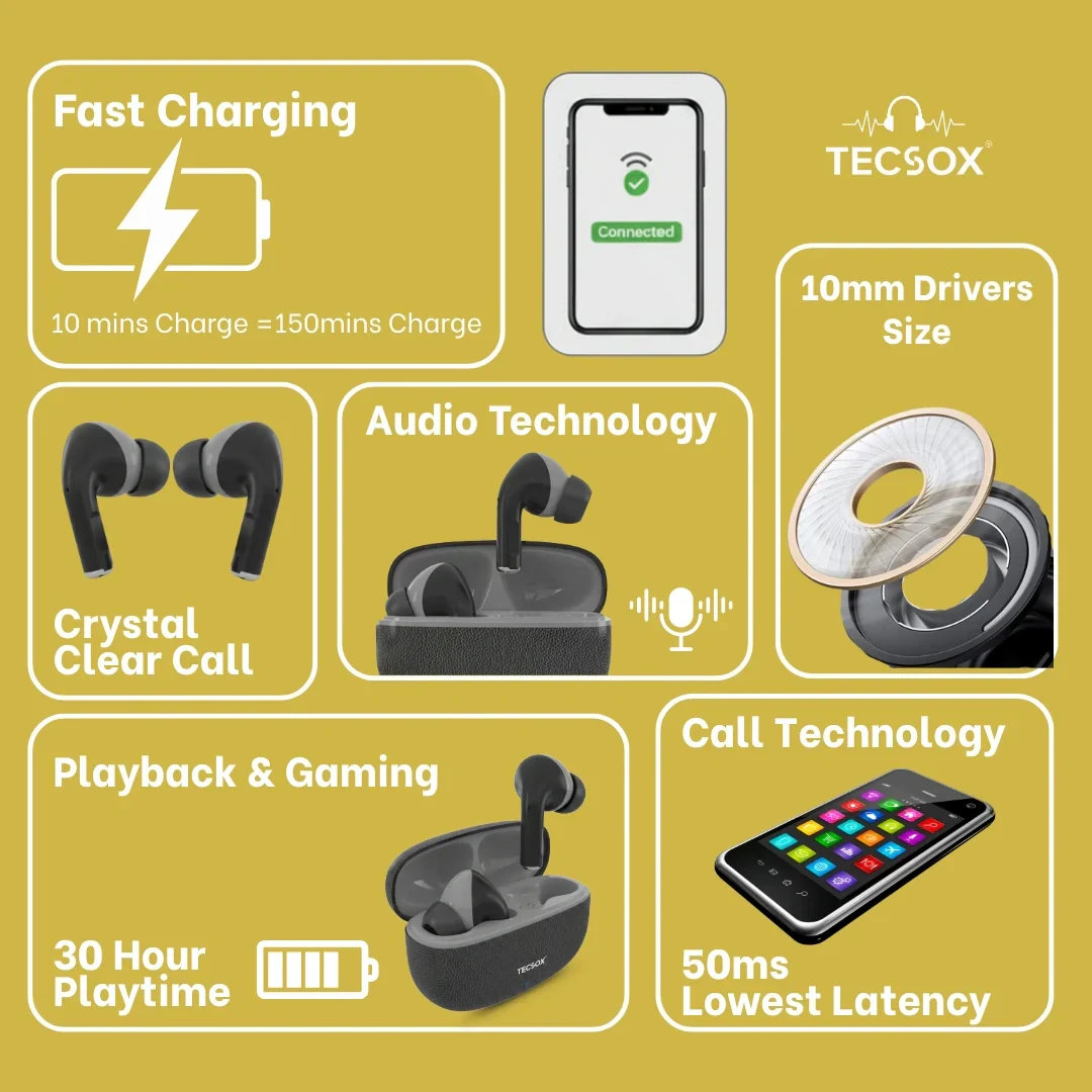 TecSox Neo771 Wireless Earbud With Deep Bass & Comfortable Fit | IPX Water Resistant - Image 14