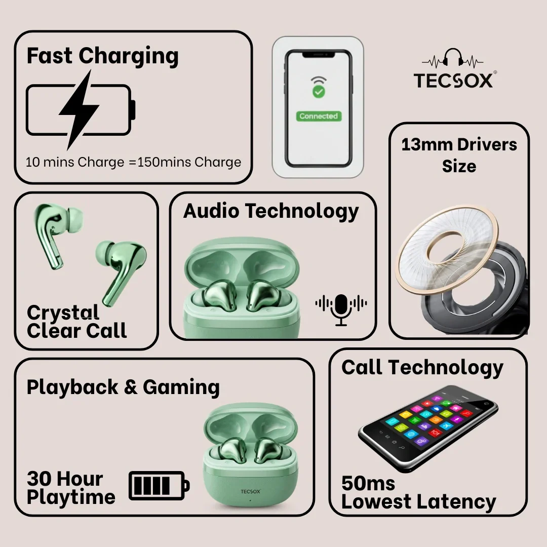TecSox Neo861 Bluetooth Earbud With Deep Bass & Comfortable Fit | IPX Water Resistant - Image 21