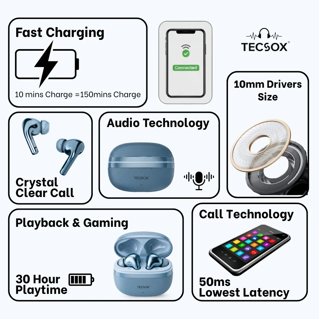 TecSox Neo861 Bluetooth Earbud With Deep Bass & Comfortable Fit | IPX Water Resistant - Image 6
