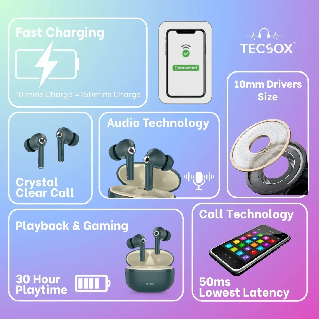 TecSox Omega 201 Wireless Earbud With Deep Bass & Comfortable Fit | IPX Water Resistant - Image 41