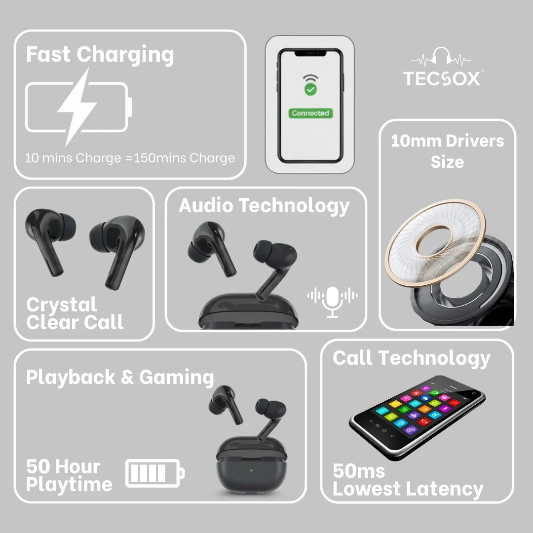 TecSox Omega 471 Wireless Earbud With Comfortable Fit | IPX Water Resistant - Image 13