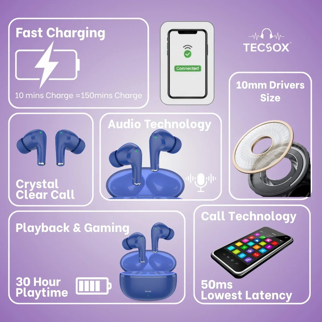 TecSox Ranger 221 Wireless Earbud With Deep Bass & Comfortable Fit | IPX Water Resistant - Image 34