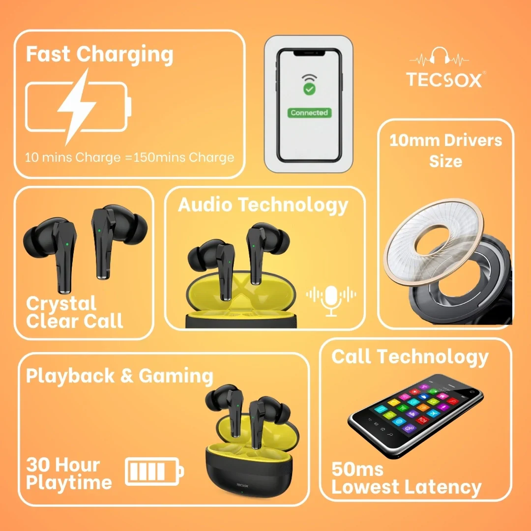 TecSox Ranger 311 Wireless Earbud With Deep Bass & Comfortable Fit | IPX Water Resistant - Image 14