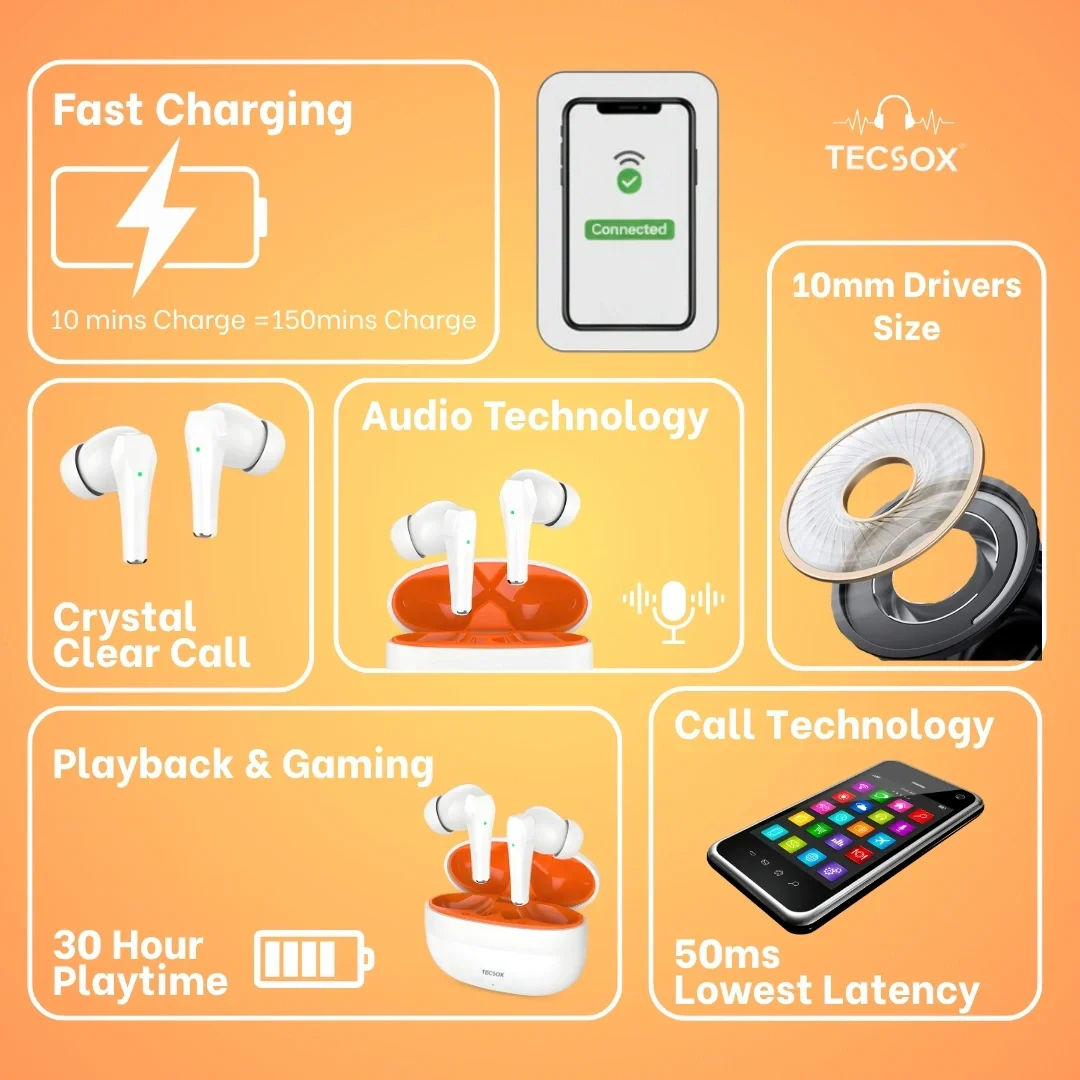 TecSox Ranger 311 Wireless Earbud With Deep Bass & Comfortable Fit | IPX Water Resistant - Image 24