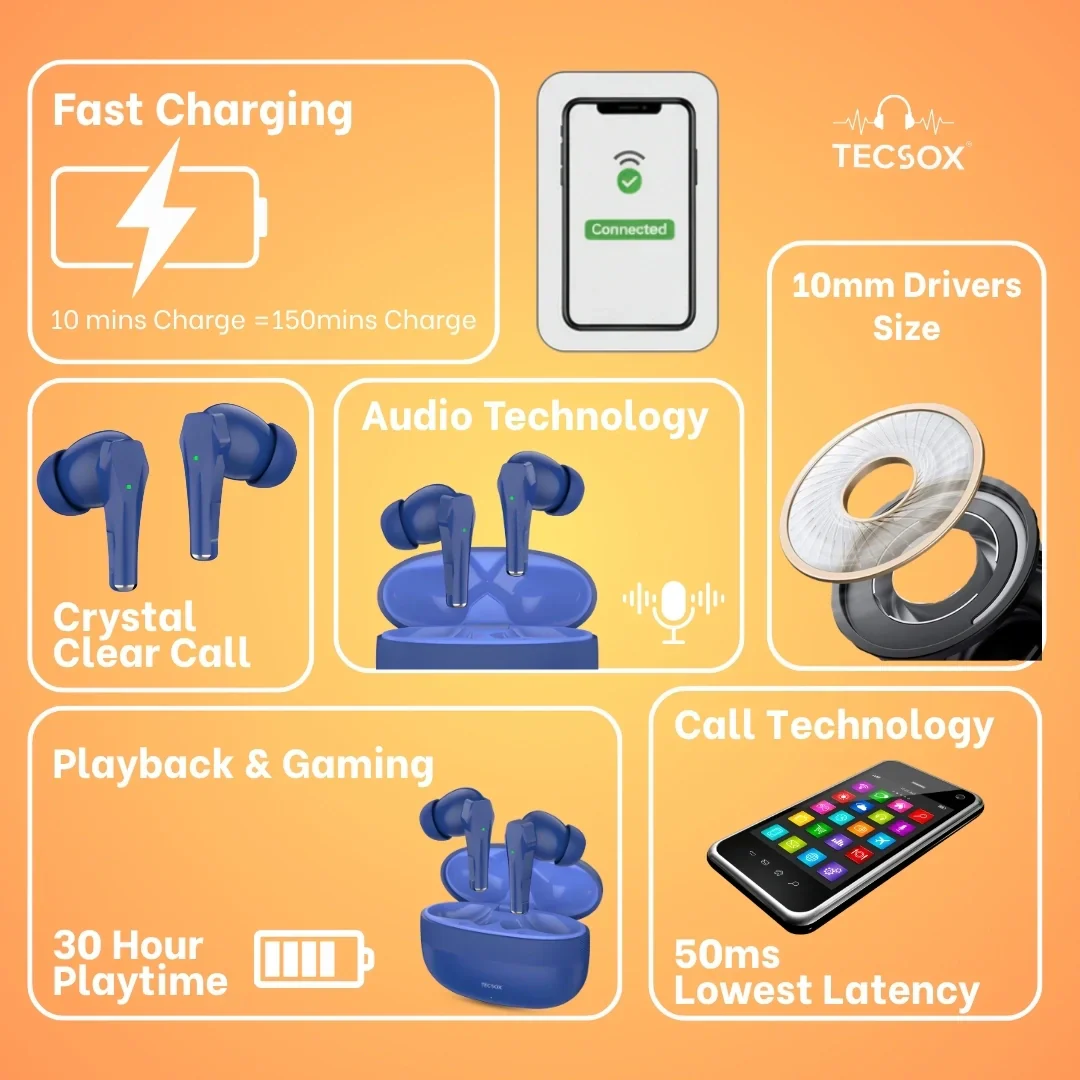 TecSox Ranger 311 Wireless Earbud With Deep Bass & Comfortable Fit | IPX Water Resistant - Image 34