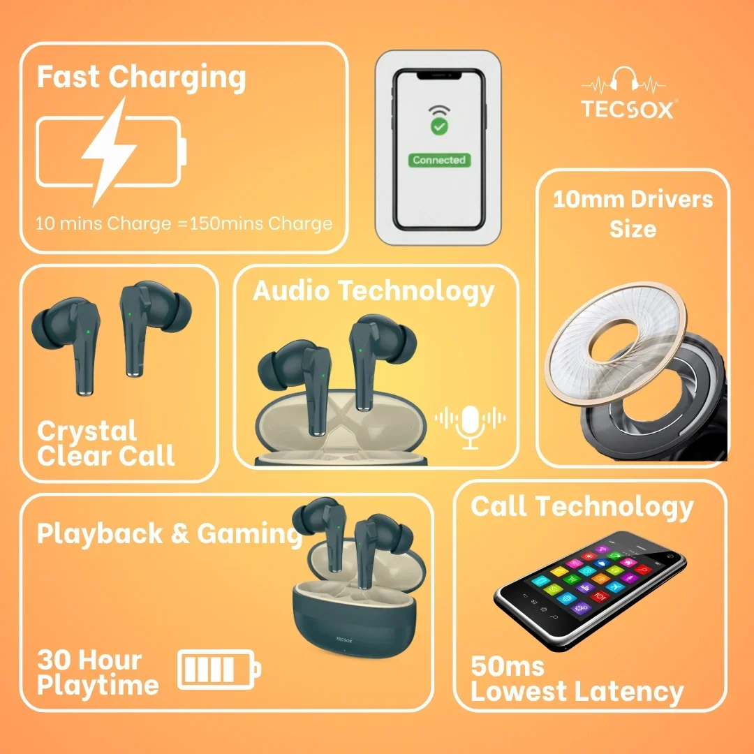 TecSox Ranger 311 Wireless Earbud With Deep Bass & Comfortable Fit | IPX Water Resistant - Image 44