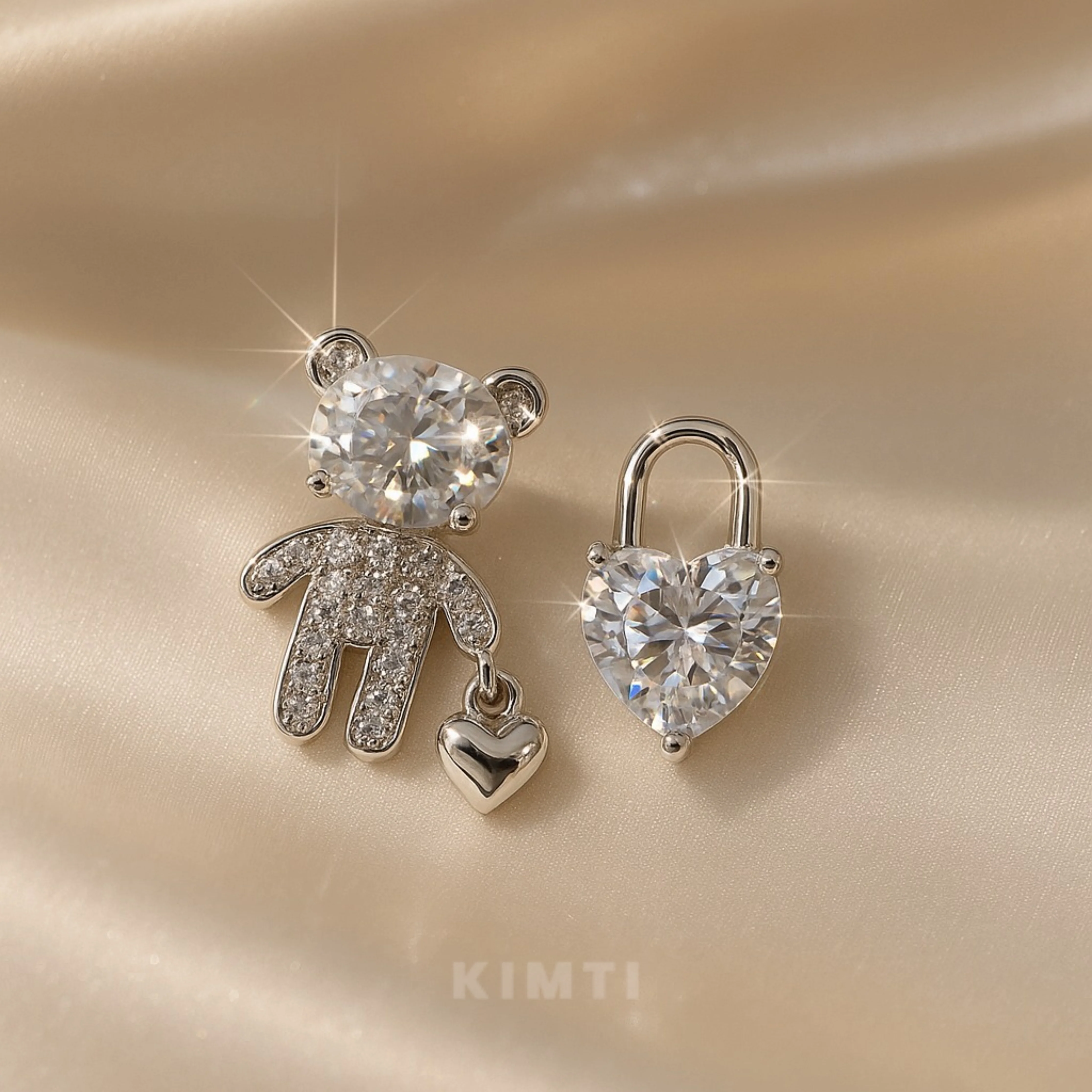 Teddy Bear & Heart Lock Earring